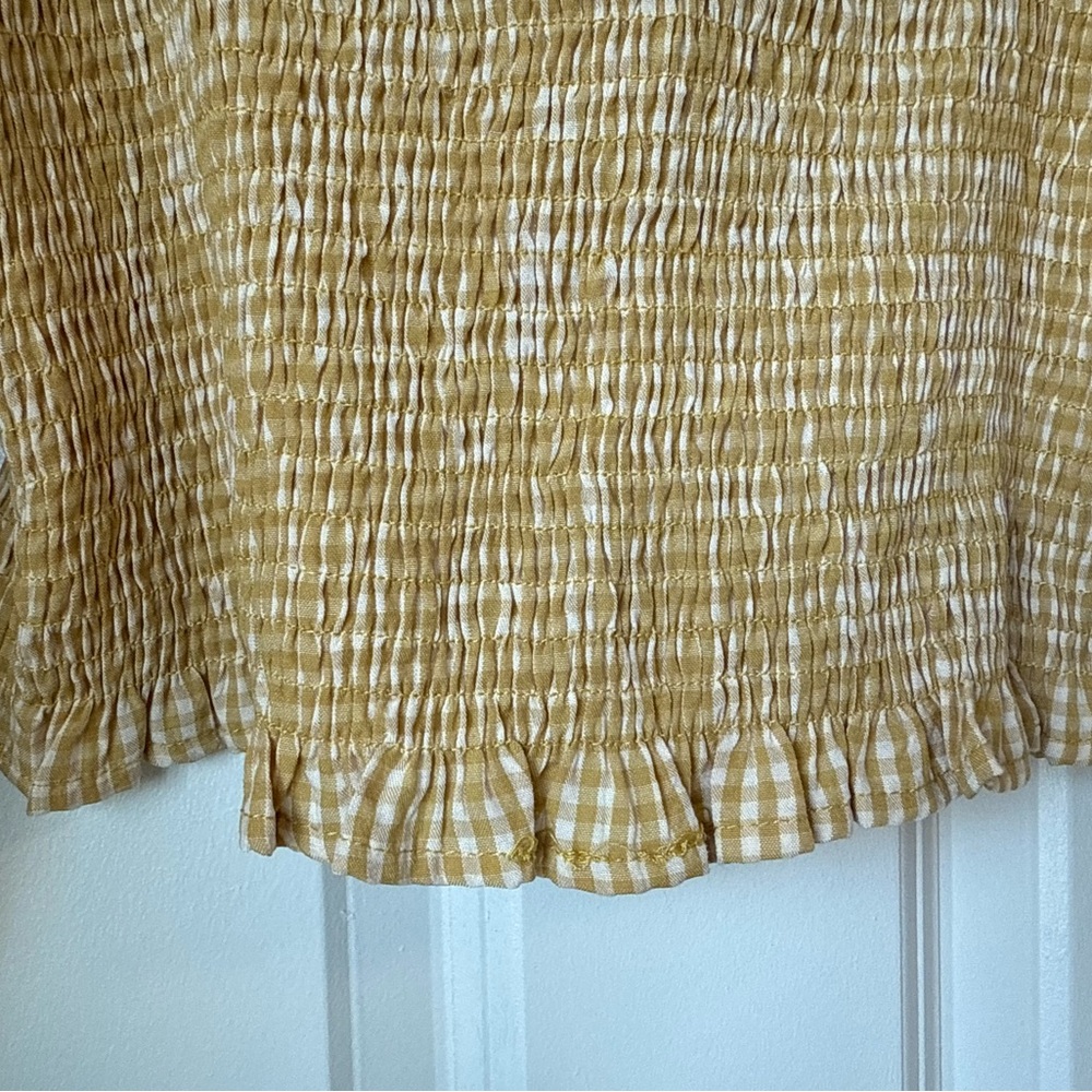 Urban Outfitters Yellow Ruffled Ruche Crop‎ Top Smocked Long Sleeve Checkered S - Picture 9 of 14